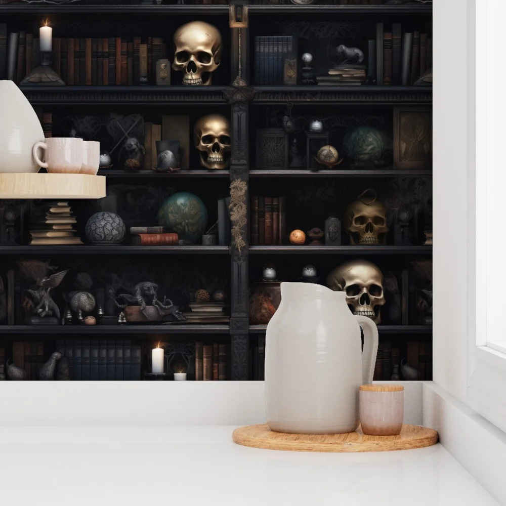 Moody Gold Skull Wallpaper- 1 Roll- Dark Gothic Wall Decor